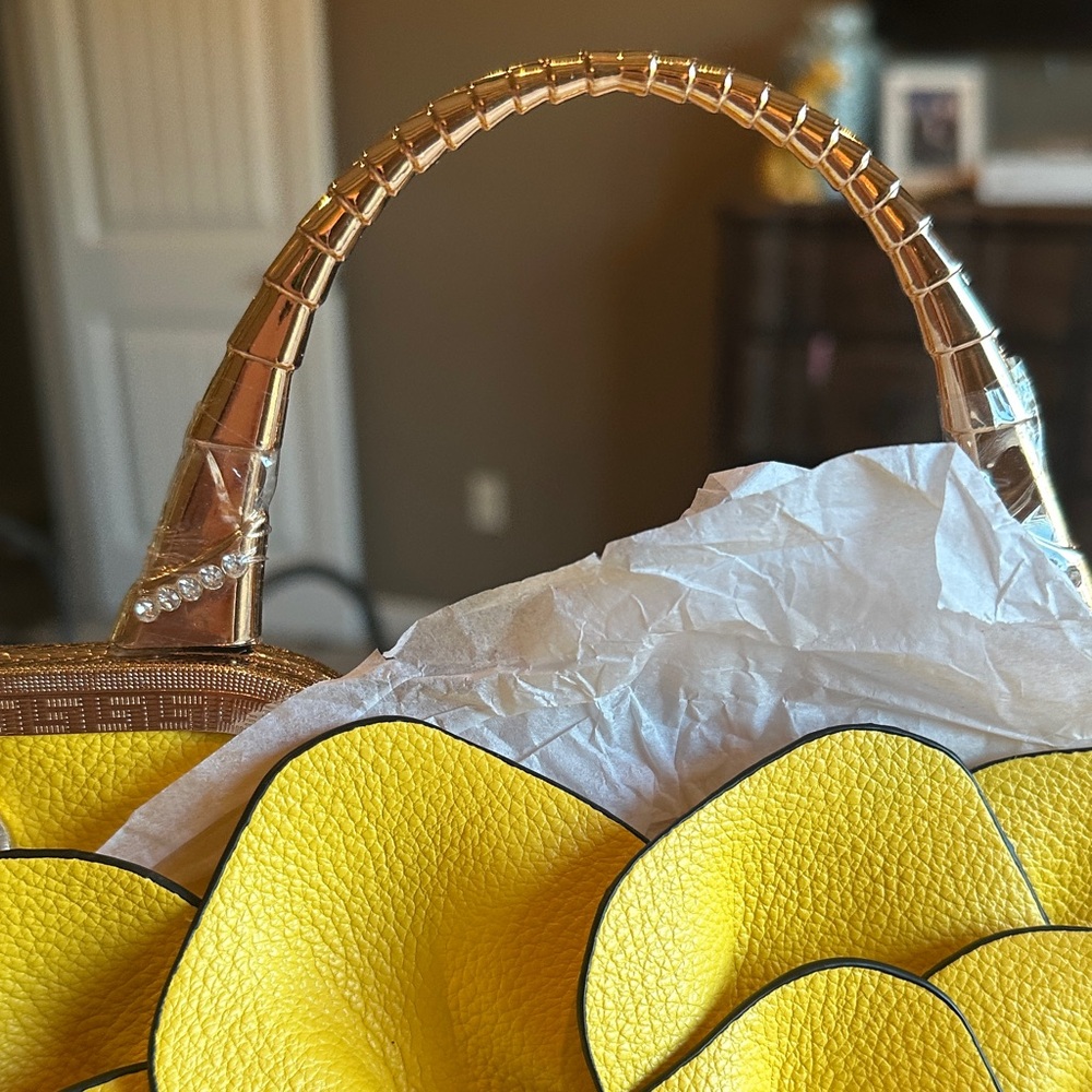 Yellow Floral leather two way Handbag - New - Picture 5 of 12